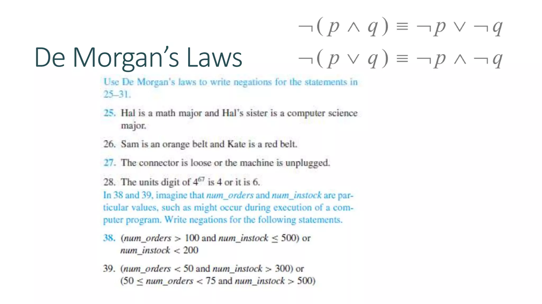 De Morgan’s Laws
 