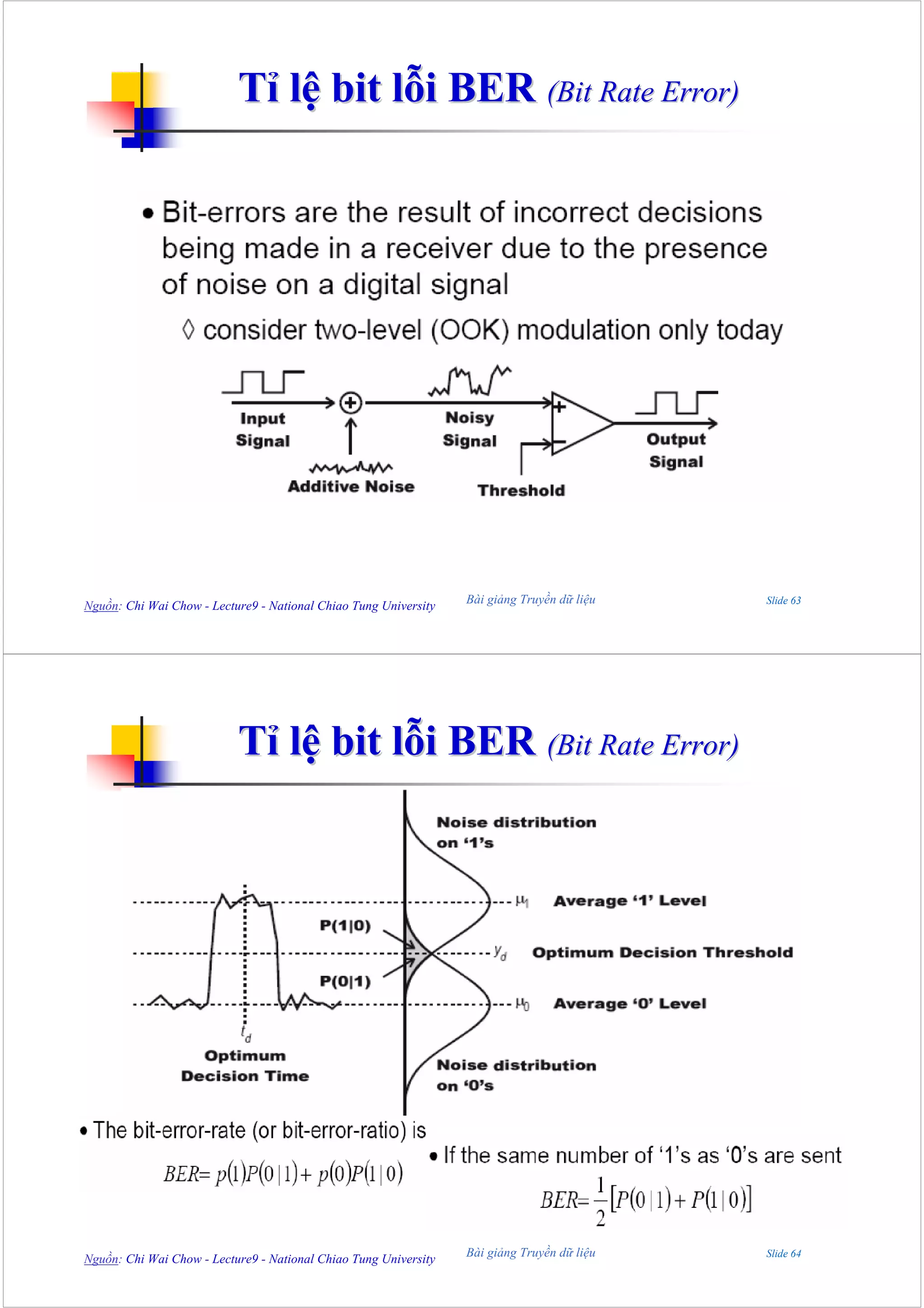 Tỉ lệ bit lỗi BER (Bit Rate Error)




                                                                  Bài giảng Truyền dữ liệu   Slide 63
Nguồn: Chi Wai Chow - Lecture9 - National Chiao Tung University




                           Tỉ lệ bit lỗi BER (Bit Rate Error)




                                                                  Bài giảng Truyền dữ liệu   Slide 64
Nguồn: Chi Wai Chow - Lecture9 - National Chiao Tung University
 