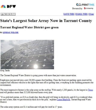 Largest Solar Array in Texas till Sept 2009