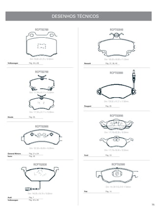 DESENHOS TÉCNICOS

                            RCPT02780                                   RCPT02840




                   Dim: 76,60 x 61,25 x 18,50mm                   Dim: 100,00 x 64,80 x 17,30mm
Volkswagen        Pág. 44 a 48                          Renault    Pág. 37, 38, 40




                            RCPT02790                                   RCPT02880




                  Dim: 117,94 x 61,11 x 15,50mm



                                                                  Dim: 130,92 x 47,21 x 17,80mm

                                                        Peugeot    Pág. 35


                  Dim: 117,94 x 61,11 x 15,50mm

Honda             Pág. 25
                                                                        RCPT02890


                            RCPT02800
                                                                  Dim: 177,70x 60,38 x 18,50mm




                  Dim: 167,00 x 60,80 x 16,00mm
                                                                  Dim: 177,70x 58,48 x 18,50mm
General Motors    Pág. 21 a 24
                                                        Ford       Pág. 19
Isuzu             Pág. 26



                       RCPT02830                                             RCPT02900




                                                                   Dim: 151,30 X 52,23 X 17,50mm

                                                        Fiat       Pág. 14
                 Dim: 146,00 x 54,70 x 19,00mm
Audi              Pág. 7
Volkswagen        Pág. 44 a 46

                                                                                                   75
 