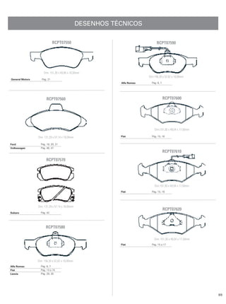 DESENHOS TÉCNICOS

                              RCPT07550                                        RCPT07590




                      Dim: 151,30 x 49,80 x 16,50mm
                                                                         Dim:156,30 x 52,62 x 18,00mm
General Motors      Pág. 21
                                                            Alfa Romeo     Pág. 6, 7




                        RCPT07560                                                      RCPT07600




                                                                             Dim:151,30 x 49,04 x 17,50mm

                 Dim: 131,29 x 57,14 x 18,00mm              Fiat           Pág. 15, 16


Ford               Pág. 18, 20, 21
Volkswagen         Pág. 46, 47
                                                                                       RCPT07610
                        RCPT07570




                                                                             Dim:151,30 x 49,04 x 17,50mm
                                                            Fiat           Pág. 15, 16




                 Dim: 131,29 x 57,14 x 18,00mm
                                                                                       RCPT07620
Subaru             Pág. 42




                       RCPT07580

                                                                             Dim: 151,30 x 49,04 x 17,50mm
                                                            Fiat           Pág. 15 a 17




                 Dim: 156,30 x 52,62 x 18,00mm
Alfa Romeo         Pág. 6, 7
Fiat               Pág. 13 a 15
Lancia             Pág. 29, 30




                                                                                                             89
 