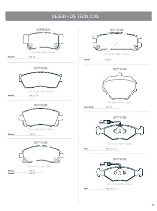 DESENHOS TÉCNICOS

                      RCPT07920                                      RCPT07960




               Dim: 98,00 x 42,62 x 16,00mm
                                                               Dim: 107,50 x 38,80 x 15,00mm
Hyundai     Pág. 26
                                                  Subaru        Pág. 42




                  RCPT07930                                               RCPT07970




           Dim: 108,22 x 47,50 x 16,70mm
Nissan      Pág. 33, 34



                                                                  Dim: 87,90 x 71,25 x 15,00mm
                  RCPT07940                       Land Rover    Pág. 30




                                                                          RCPT07980


           Dim: 137,40 x 58,93 x 17,80mm

Subaru      Pág. 42




                  RCPT07950                                       Dim: 151,30 x 49,04 x 17,50mm

                                                  Fiat          Pág. 14, 16, 17




                                                                          RCPT07990

          Dim: 137,00 x 53,23 x 17,50mm
Nissan      Pág. 33
Subaru      Pág. 42




                                                                  Dim: 151,30 x 49,04 x 17,50mm
                                                  Fiat          Pág. 14, 16, 17




                                                                                                  93
 