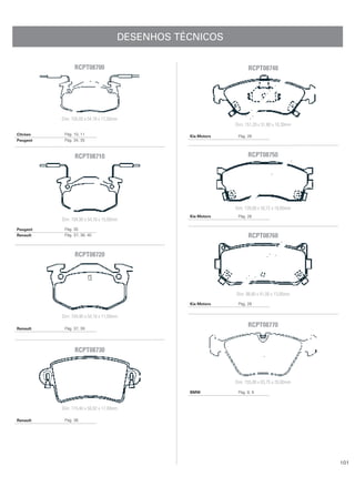 DESENHOS TÉCNICOS

                RCPT08700                                           RCPT08740




          Dim: 105,00 x 54,18 x 17,50mm
                                                              Dim: 151,20 x 51,88 x 18,30mm
Citröen    Pág. 10, 11                           Kia Motors    Pág. 28
Peugeot    Pág. 34, 35



                RCPT08710                                           RCPT08750




                                                              Dim: 128,60 x 50,72 x 16,60mm
                                                 Kia Motors    Pág. 28
          Dim: 104,90 x 54,16 x 15,00mm
Peugeot    Pág. 35
Renault    Pág. 37, 38, 40                                          RCPT08760

                RCPT08720




                                                              Dim: 98,80 x 41,00 x 13,00mm
                                                 Kia Motors    Pág. 28


          Dim: 104,90 x 54,16 x 11,00mm

Renault    Pág. 37, 39
                                                                    RCPT08770


                RCPT08730



                                                              Dim: 155,00 x 63,75 x 20,00mm

                                                 BMW           Pág. 8, 9



          Dim: 115,40 x 50,82 x 17,00mm

Renault    Pág. 38




                                                                                              101
 