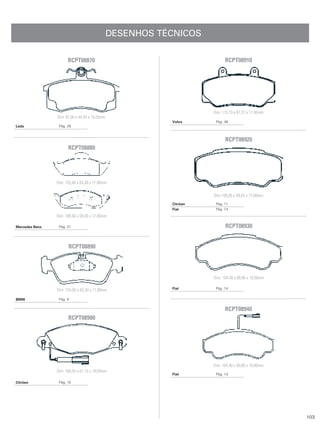DESENHOS TÉCNICOS

                      RCPT08870                                           RCPT08910




                                                                    Dim: 113,10 x 61,37 x 17,00mm
                Dim: 91,00 x 44,54 x 16,00mm
                                                          Volvo      Pág. 49
Lada             Pág. 29


                                                                          RCPT08920
                      RCPT08880




                Dim: 155,60 x 63,30 x 17,80mm

                                                                    Dim:109,00 x 49,63 x 17,00mm
                                                          Citröen    Pág. 11
                                                          Fiat       Pág. 14
                Dim: 188,00 x 59,00 x 17,00mm

Mercedes Benz    Pág. 31                                                  RCPT08930


                      RCPT08890




                                                                    Dim: 164,40 x 68,66 x 19,00mm

                Dim: 155,60 x 63,30 x 17,80mm             Fiat       Pág. 14


BMW              Pág. 9

                                                                          RCPT08940
                      RCPT08900




                                                                    Dim: 164,40 x 68,66 x 19,00mm
                Dim: 168,50 x 61,15 x 18,00mm
                                                          Fiat       Pág. 14

Citröen          Pág. 10




                                                                                                    103
 