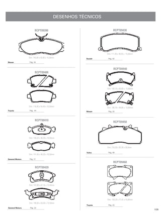 DESENHOS TÉCNICOS

                       RCPT09390                                      RCPT09430




                                                                Dim: 111,40 x 48,50 x 15,50mm
                 Dim: 145,00 x 55,00 x 15,50mm         Suzuki    Pág. 42
Nissan           Pág. 34


                                                                       RCPT09440
                       RCPT09400




                                                                Dim: 108,70 x 48,80 x 15,80mm




                 Dim: 116,40 x 54,40 x 16,50mm
                                                                Dim: 108,70 x 48,80 x 15,80mm
Toyota           Pág. 44
                                                       Nissan    Pág. 33




                        RCPT09410
                                                                      RCPT09450




                 Dim: 140,20 x 48,30 x 16,50mm



                                                                Dim: 210,30 x 92,39 x 30,0mm

                                                       Volvo     Pág. 49
                 Dim: 141,40 x 48,30 x 16,50mm

General Motors   Pág. 21
                                                                      RCPT09460
                        RCPT09420




                 Dim: 147,80 x 67,10 x 15,50mm




                                                                Dim: 134,20 x 77,42 x 18,00mm
                 Dim: 190,00 x 63,00 x 13,50mm
                                                       Toyota    Pág. 43
General Motors    Pág. 22
                                                                                                109
 
