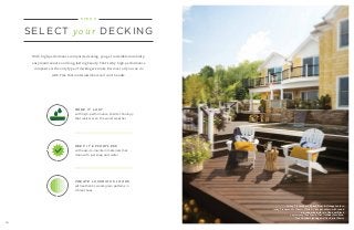 10
C R E AT E L U X U R I O U S LO O K S
with authentic wood-grain patterns in
vibrant hues
K E E P I T E F F O R T L E S S
with easy-to-maintain materials that
clean with just soap and water
SELECT y o u r DECKING
S T E P 3
With high-performance composite decking, you get incredible durability,
easy maintenance and long-lasting beauty. That’s why high-performance
composite is the only type of decking we make. Discover all you can do
with Trex that materials like wood can’t handle.
M A K E I T L A S T
with high-performance shell technology
that resists even the worst weather
decking: Transcend in Spiced Rum  Vintage Lantern
railing: Transcend in Classic White  Vintage Lantern with round
aluminum balusters in Charcoal Black
also featuring: Trex Fascia, Trex Outdoor Furniture,
Trex Outdoor Lighting and Trex Spiral Stairs
 