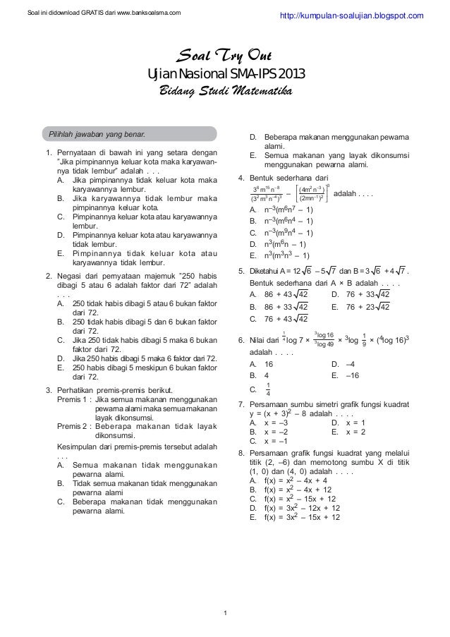 Contoh Latihan Soal Soal Try Out Un Matematika Sma Ips 2019 Contoh Latihan Soal Soal Try Out Un Matematika Sma Ips 2019