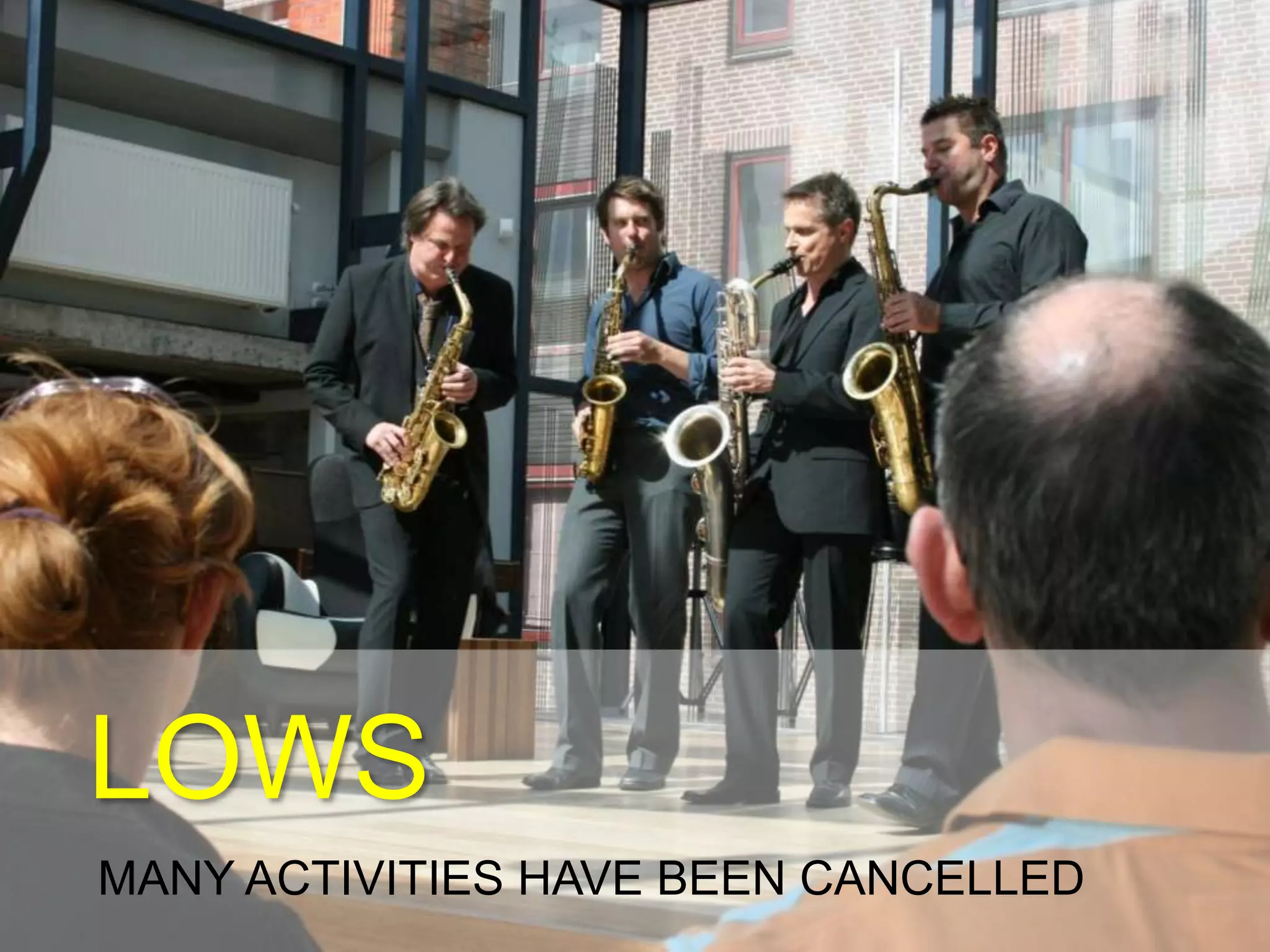 LOWS
LOTS OF ACTIVITIES HAVE BEEN CANCELLED
 
