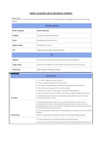 SWOT ANALYSIS OF ULTRATECH CEMENT
 