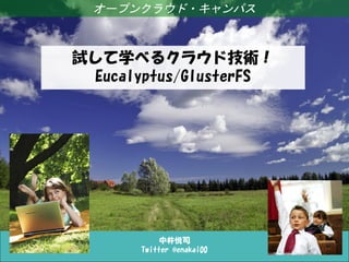 オープンクラウド・キャンパス



試して学べるクラウド技術！
 Eucalyptus/GlusterFS




            中井悦司
       Twitter @enakai00
 