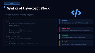 Mastering Python Exception Handling: Try, Except, Finally & More | PPTX