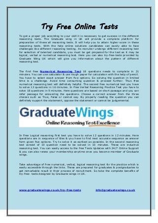 Try free online tests   www.graduatewings.co.uk