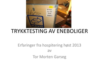 TRYKKTESTING AV ENEBOLIGER
Erfaringer fra hospitering høst 2013
av
Tor Morten Garseg

 