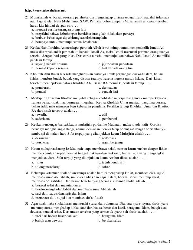 Tryout usbn sd pendidikan agama islam 2013