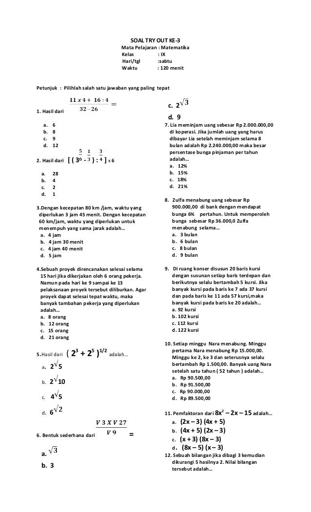 Latihan soal Matematika UN 2013 Paket 19