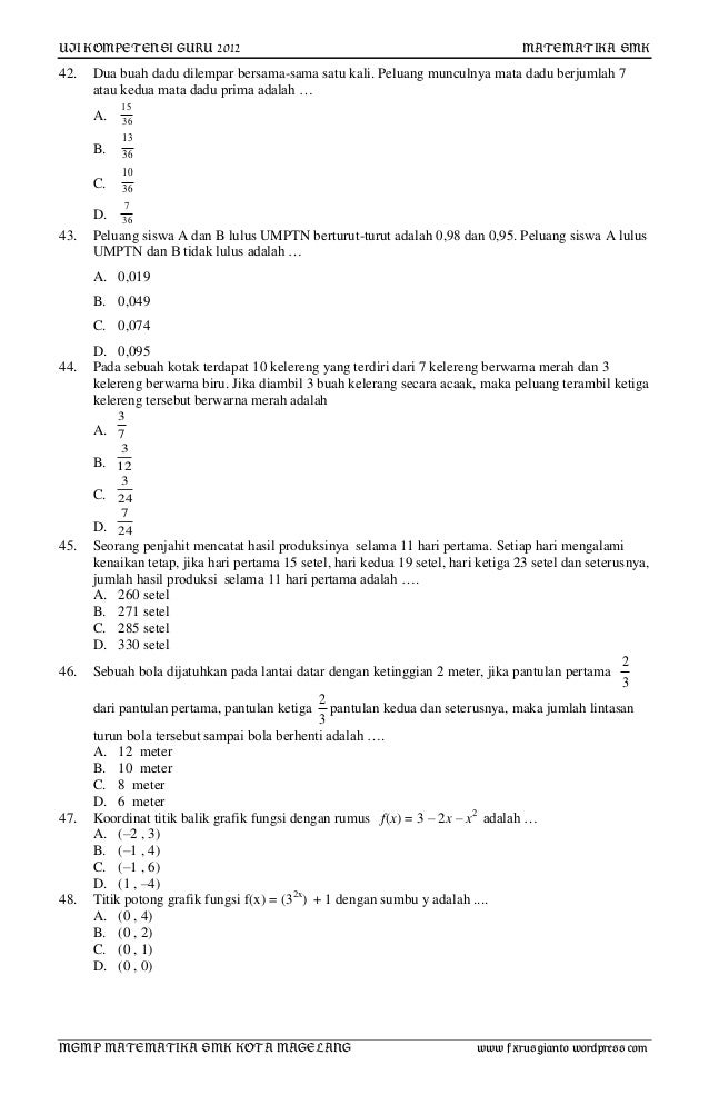 Soal Ukg Matematika Smk 2015 Dan Kunci Jawaban Guru Galeri