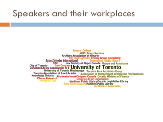 Speakers and their workplaces
 