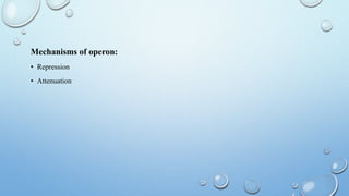 Mechanisms of operon:
• Repression
• Attenuation