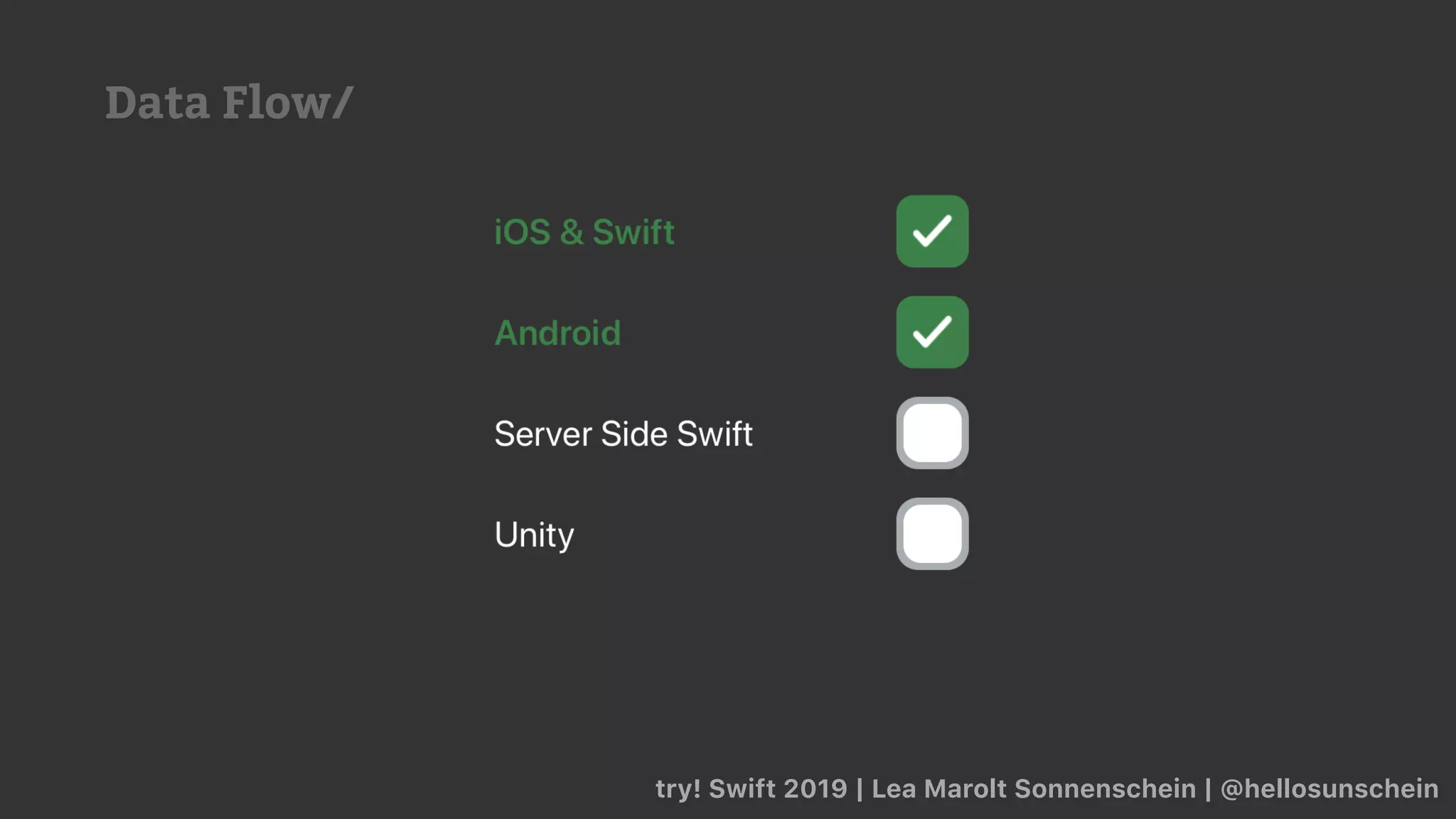 try! Swift 2019 | Lea Marolt Sonnenschein | @hellosunschein
Data Flow/
 