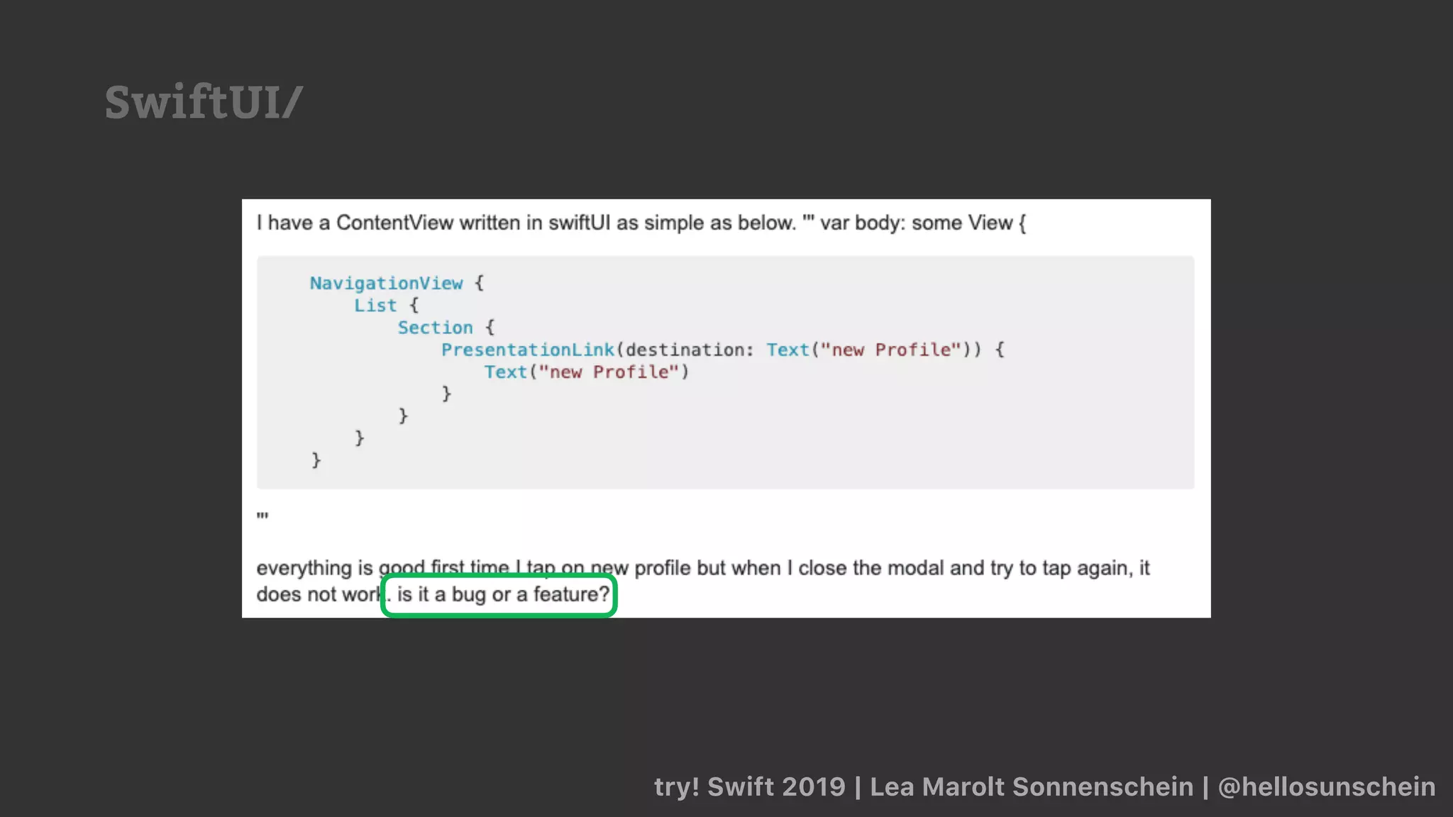 try! Swift 2019 | Lea Marolt Sonnenschein | @hellosunschein
SwiftUI/
 
