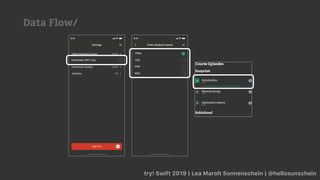 try! Swift 2019 | Lea Marolt Sonnenschein | @hellosunschein
1:31
Introduction
1:31
Memory Sizing2
1:31
Optionals & Asserts3
Snapchat
Robinhood
Course Episodes
9:41
Video Playback Speed
1080p
720p
540p
360p
Sign Out
1080pVideo Playback Speed
1080pDownloads Quality
OffSubtitles
Downloads (WiFi only)
Settings
9:41
Data Flow/
 