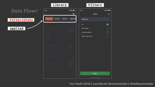 try! Swift 2019 | Lea Marolt Sonnenschein | @hellosunschein
Library Filters
FiltersState
applied
Data Flow/
 