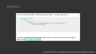 try! Swift 2019 | Lea Marolt Sonnenschein | @hellosunschein
SwiftUI/
 