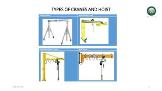 TYPES OF CRANES AND HOIST
Gantry Cranes Semi-Gantry Crane
29-0-01-2024 4
Cantilever Gantry Crane Wall Crane
 