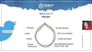 Who am I?
@Drupal
@ricardoamaro
Portugal
Lisbon
Drupal
Community
Family
+8 years Drupal
90’s Linux Adopter
5 years at Acquia
Site Reliability Engineer,
Senior Tier2 Ops
https://drupal.org/user/666176
 