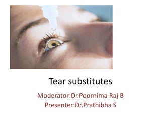 Tear substitutes
Moderator:Dr.Poornima Raj B
Presenter:Dr.Prathibha S
 