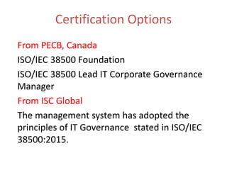 COBIT 5.0 Vs ISO / IEC 38500 (IT Governance) | PDF