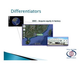 2003 – Acquire equity in factory

 