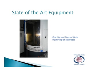 State of the Art Equipment

Graphite and Copper 5 Axis
machining for electrodes

 