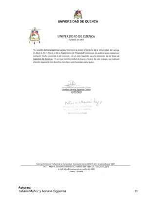 UNIVERSIDAD DE CUENCA
Autoras:
Tatiana Muñoz y Adriana Sigüenza 11
 