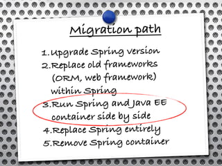 Using Spring and Java EE
      side-by-side

Disclaimer 1: this is just to give an idea, this
is not a production ready fr...