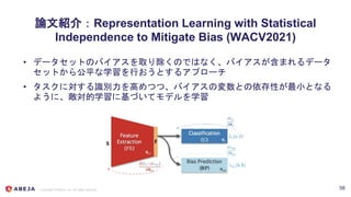 Copyright © ABEJA, Inc. All rights reserved
論文紹介：Representation Learning with Statistical
Independence to Mitigate Bias (W...