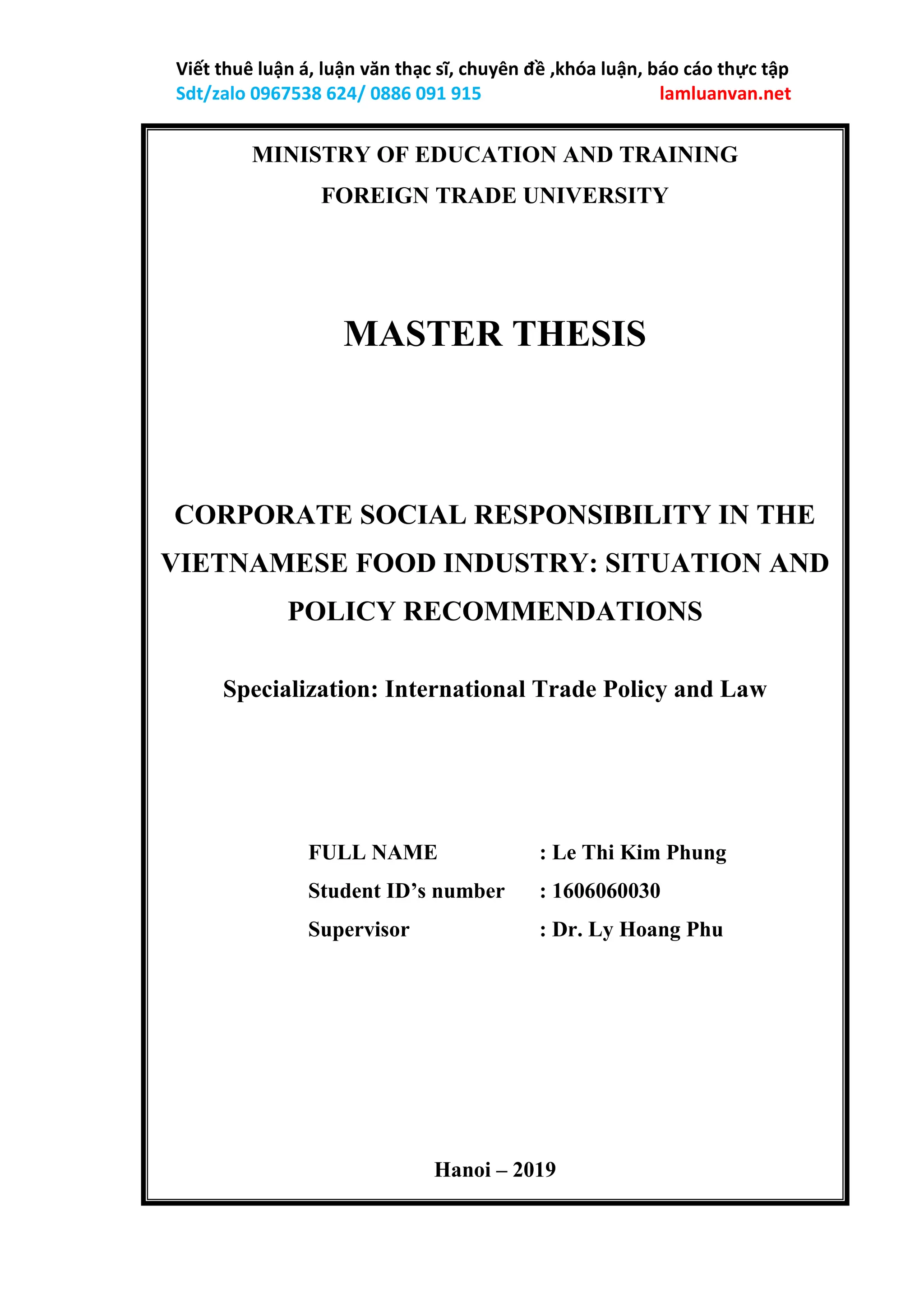 CORPORATE SOCIAL RESPONSIBILITY IN THE VIETNAMESE FOOD INDUSTRY: SITUATION  AND POLICY RECOMMENDATIONS | DOC