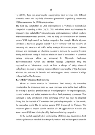 CORPORATE SOCIAL RESPONSIBILITY IN THE VIETNAMESE FOOD INDUSTRY ...