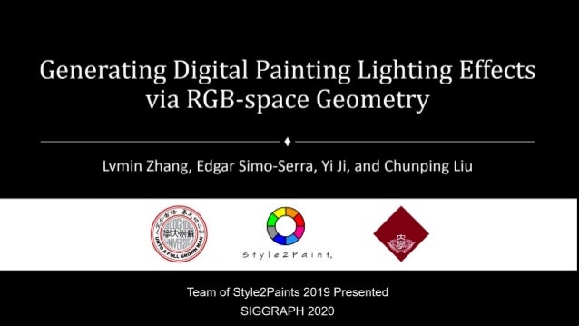 概要
Artists’ workflow
(b) Measured
stroke density
(c) Artist’s coarse
effect layer
(g) Effect created
with another style
(d) Artist’s refined
effect layer
(e) Visualization of
painted patches
(f) Artist’s final
lighting effect
Low Density Patches
High Density Patches
33:24 241:59
(a) Artist’s real
stroke history
(h) Original image
(R)
(i) Extracted palette
(M)
(j) Estimated stroke
density (K)
(k) Normalized
channel intensity (N)
(l) coarse
lighting effect (E)
(m) Refined lighting
effect (S)
(n) Output
(I)
Proposed algorithm
64
 