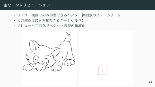 提案手法
• 様々 な画像に対応でき る ベク タ ー線画化のフ レ ームワ ーク
37
 