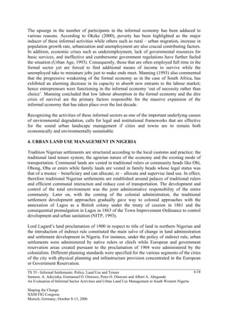 An Evaluation of Informal Sector Activities and Urban Land Use ...