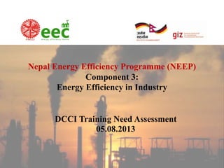 Nepal Energy Efficiency Programme (NEEP)
Component 3:
Energy Efficiency in Industry

DCCI Training Need Assessment
05.08.2013

 