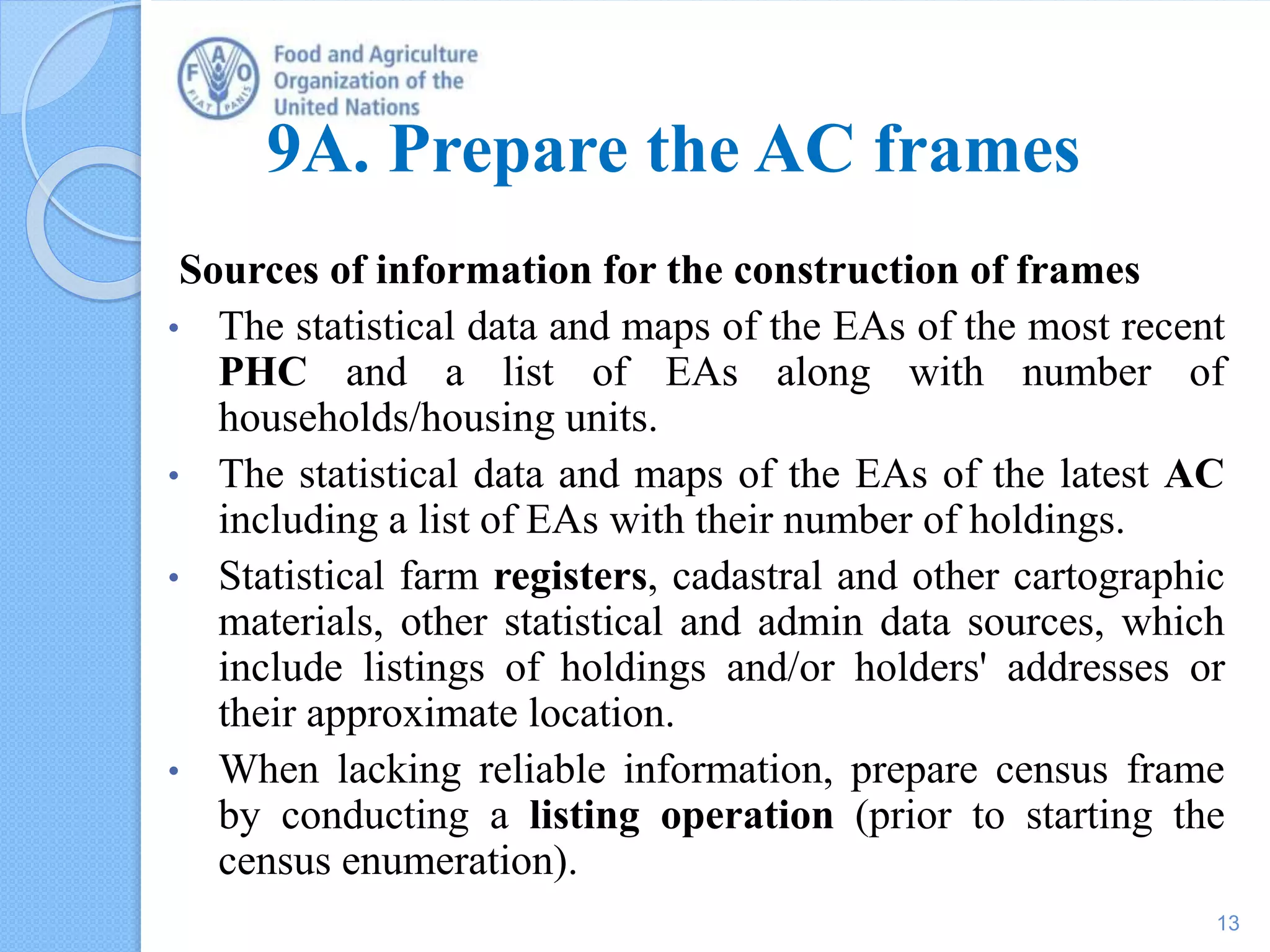 Main steps in developing and implementing the census of agriculture | PPTX