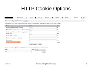 12/24/13 Understanding Plone Security 35
HTTP Cookie Options
 