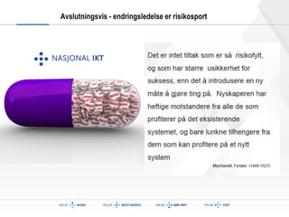 Avslutningsvis - endringsledelse er risikosport 
 