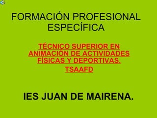 FORMACIÓN PROFESIONAL ESPECÍFICA TÉCNICO SUPERIOR EN ANIMACIÓN DE ACTIVIDADES FÍSICAS Y DEPORTIVAS. TSAAFD IES JUAN DE MAIRENA. 