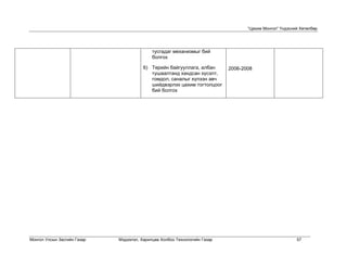 “Цахим Монгол” Үндэсний Хөтөлбөр




                                            тусгадаг механизмыг бий
                                            болгох

                                        6) Төрийн байгууллага, албан       2006-2008
                                           тушаалтанд хандсан хүсэлт,
                                           гомдол, саналыг хүлээн авч
                                           шийдвэрлэх цахим тогтолцоог
                                           бий болгох




Монгол Улсын Засгийн Газар   Мэдээлэл, Харилцаа Холбоо Технологийн Газар                                57
 
