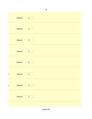 18




              Хариулт   b




              Хариулт   b




              Хариулт   a




              Хариулт   a




              Хариулт   b




d. Маш сайн   Хариулт   c




d. Маш сайн   Хариулт   a




              Хариулт   a




                            Хуудас 251
 