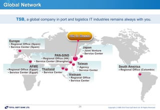 Copyrightⓒ1988-2014 Total Soft Bank Ltd. All Rights Reserved.26
Global Network
TSB, a global company in port and logistics IT industries remains always with you.
 