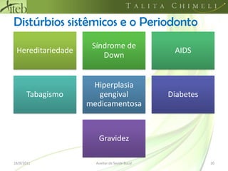 Distúrbios sistêmicos e o Periodonto18/09/201120Auxiliar de Saúde Bucal